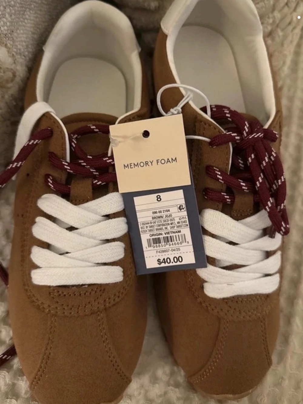 Universal Brown Sneakers with White and Burgundy Laces